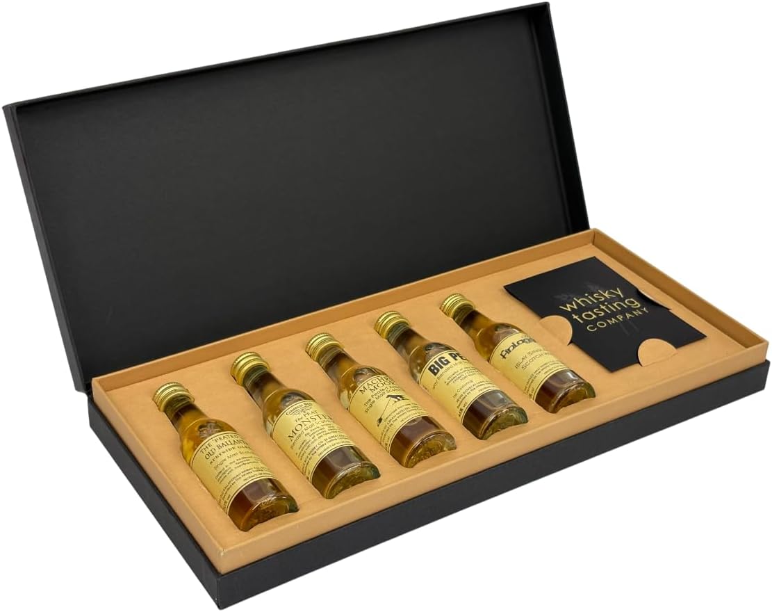 The Whisky Tasting Company - Peaty & Islay Whisky Gift Set - Including Compass, Old Ballantruan, Machrie Moor, Big Peat, Finlaggan 30ml