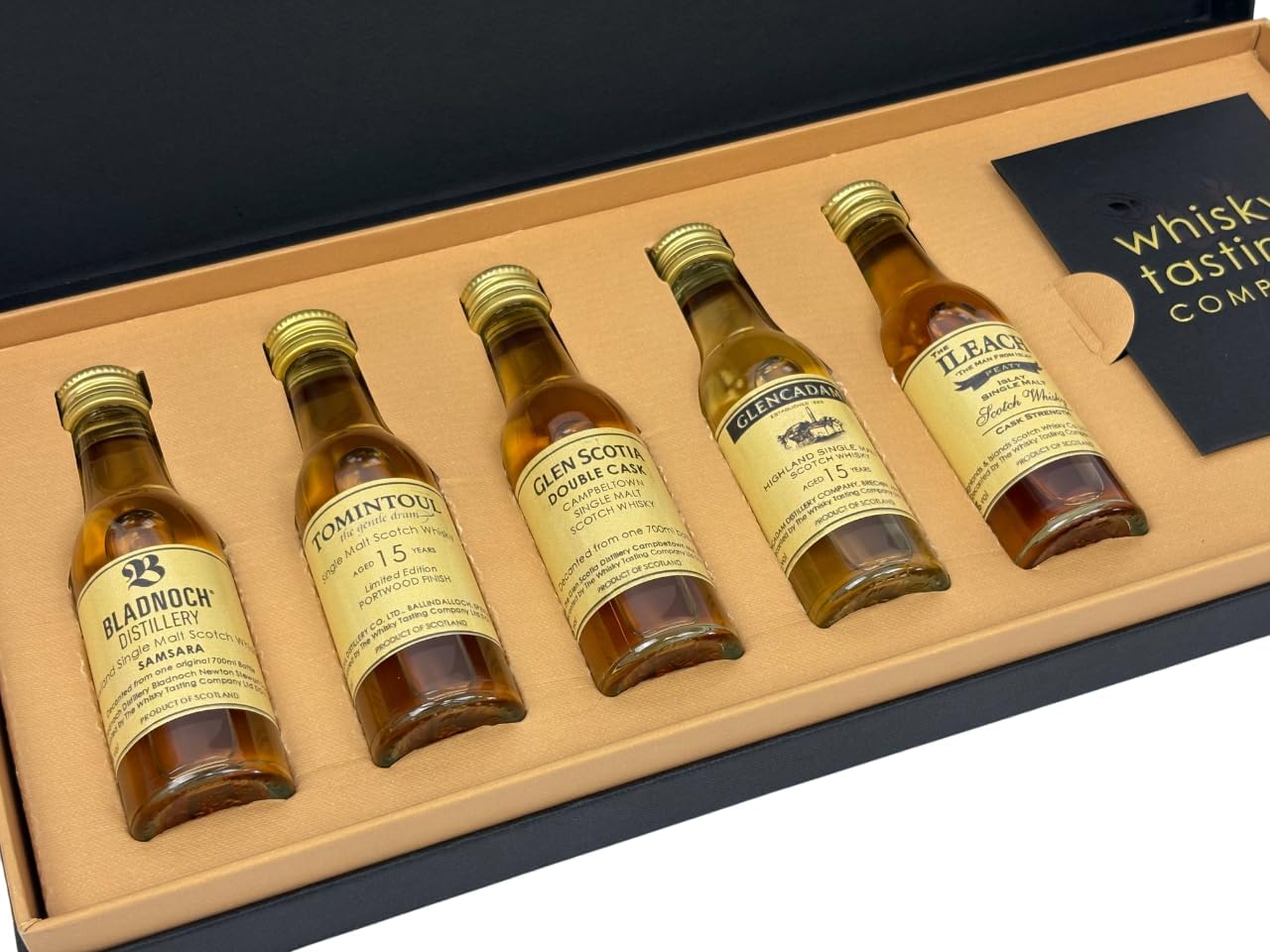 The Whisky Tasting Company - Premium Scottish Single Malts Gift Set - Including Bladnoch, Tomintoul, Glenadam, Islay, Glen Scotia 30ml