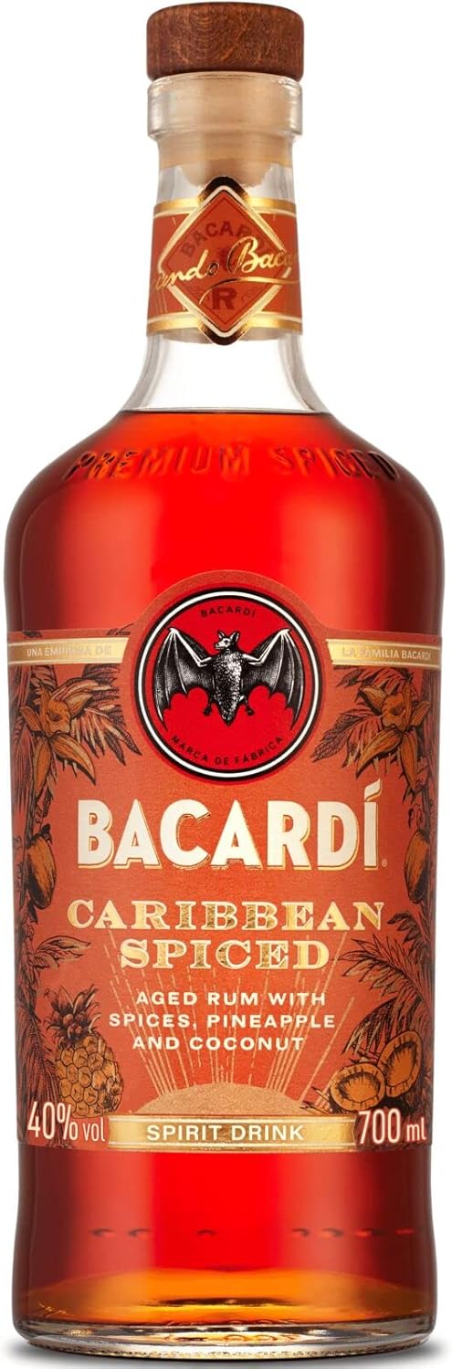 BACARDÍ Caribbean Spiced, 40% vol., 70cl / 700ml, Premium Blend of Aged Rum, Spices, Coconut and Pineapple, Ideal for Making Tropical Cocktails