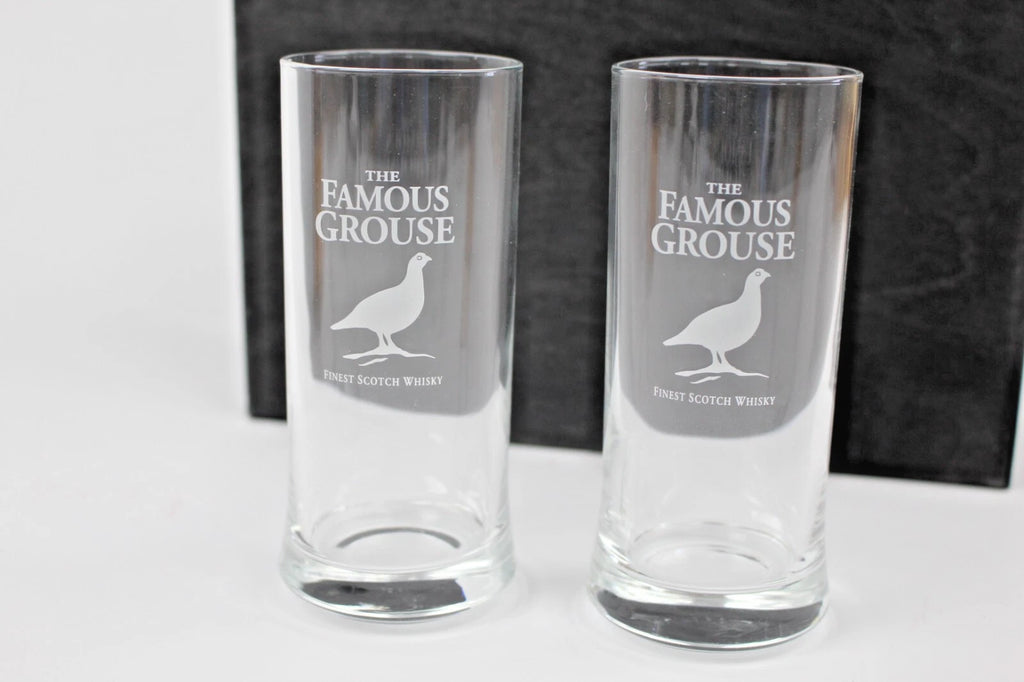 Famous Grouse whisky Gift set, with X2 branded glasses, free bear hug gift tag